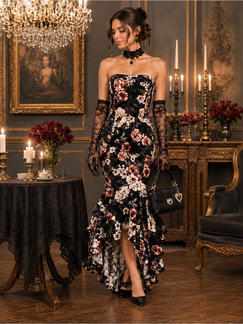 Boutique Inspired Mermaid Dress | Soft Glam Peplum Midi Dress | Romantic Noir